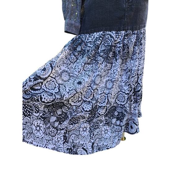 Gloria Vanderbilt Dark Wash Denim Black White Cotton Peasant Reconstructed Skirt - Picture 4 of 9